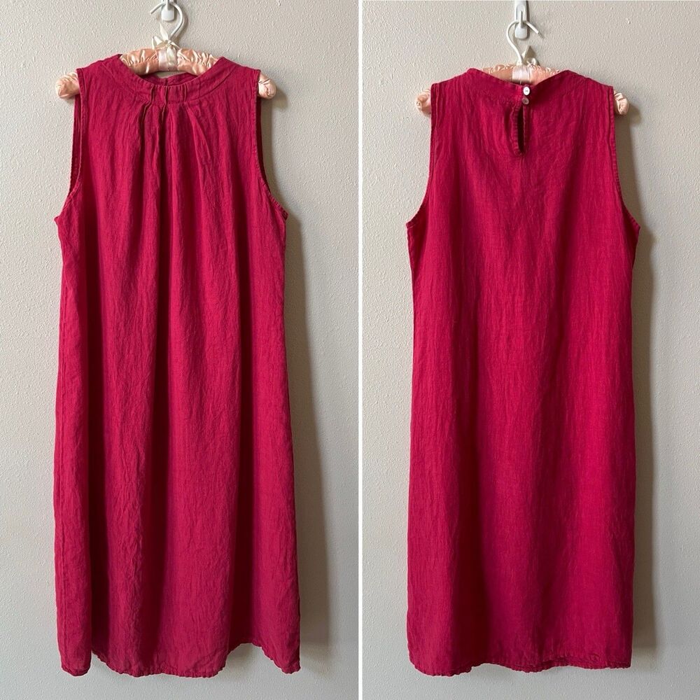 Vanessa Zani Linen Maxi Dress Large Sleeveless Red Lagenlook Euro Summer Boho